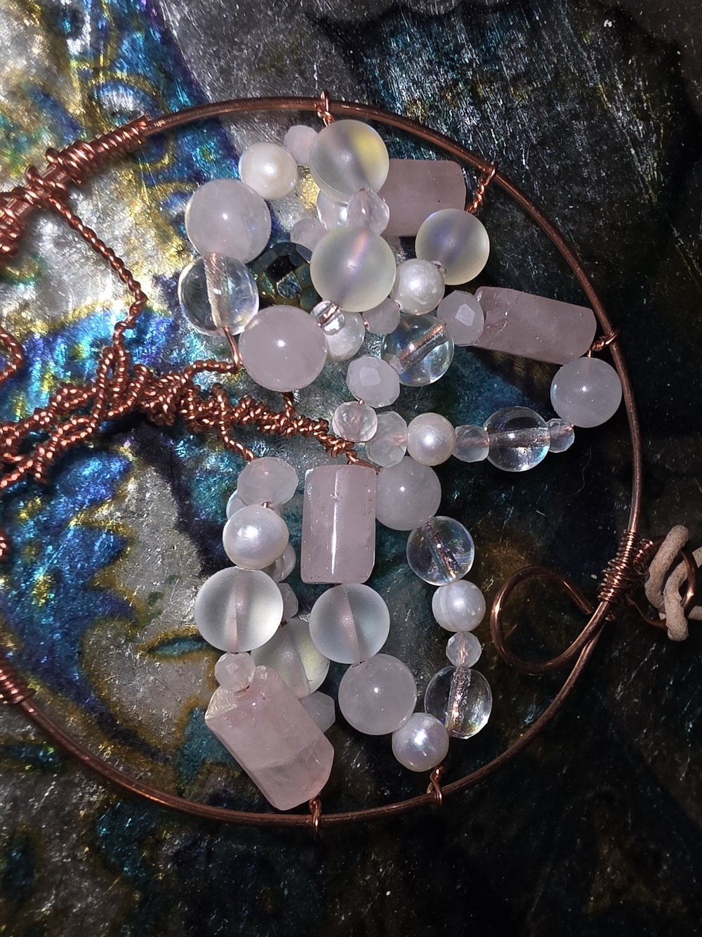 Handmade Rose Quartz & Clear Bead Wall Necklace - Pink and Clear
